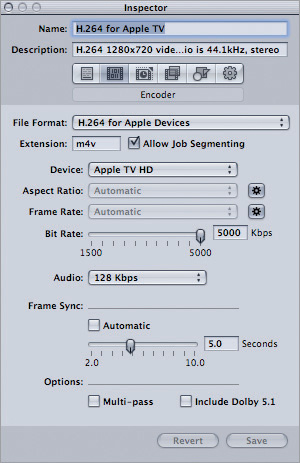 Choosing Settings in the Inspector