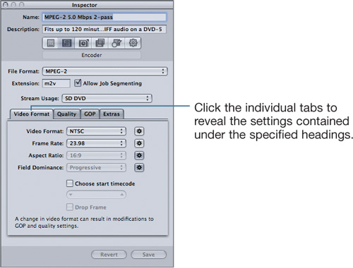 Choosing Settings in the Inspector