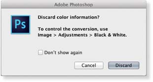 Figure 6.1 If you convert a color image to grayscale mode, Photoshop pops the dialog shown here which is basically advising you there are better ways to convert to black and white.