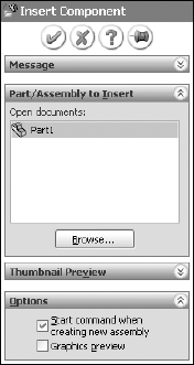 The Insert Component dialog box opens when you apply the Make Assembly from Part/Assembly command.