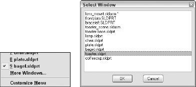 You can select from a list of several windows.