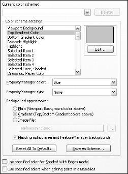 The ToolsOptionsColors dialog box