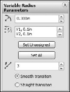 The Variable Radius Parameters panel of the Fillet PropertyManager