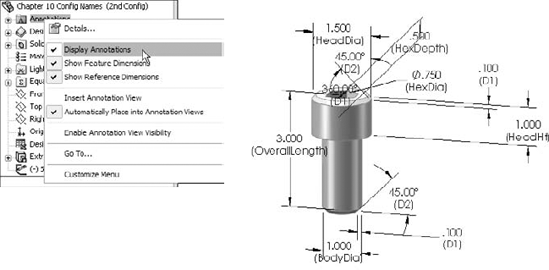 Dimension and annotation display settings