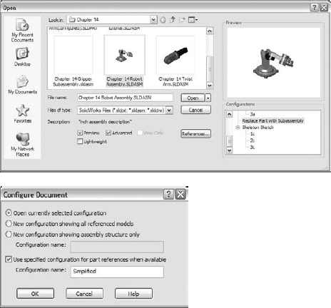 The Advanced option for assemblies in the Open dialog box