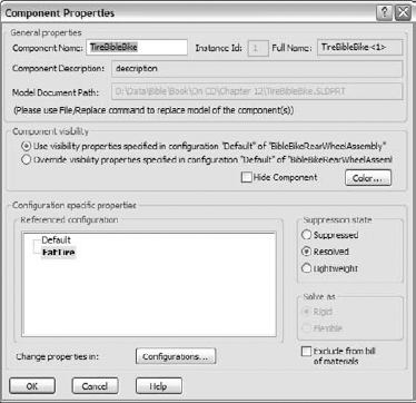 Changing the tires in the Component Properties dialog box