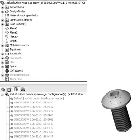 A Toolbox part showing the FeatureManager and ConfigurationManager