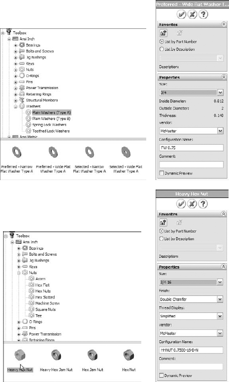 Specifying the washer and nut