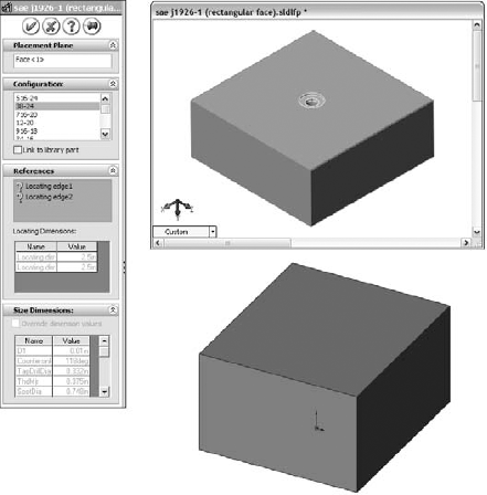 Placing a library feature with dimensions