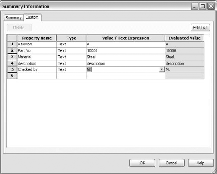 The custom properties Interface