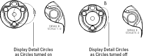 Drawing a closed loop, with the Display Detail Circles as Circles option both on and off