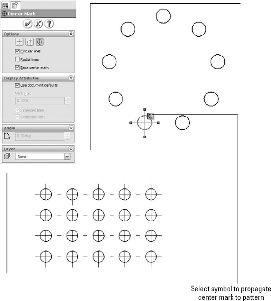 Options that are available for center marks