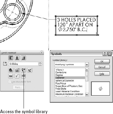 Placing symbols in an annotation