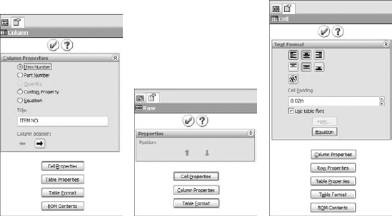 Column, Row, and Cell properties