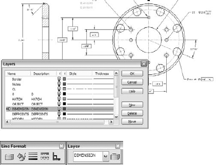 The Layers dialog box and the Layer toolbar