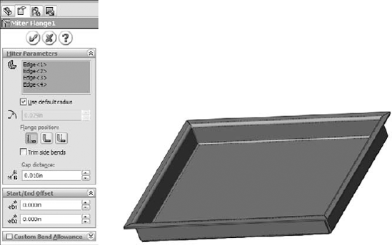 The Miter Flange PropertyManager and a sample part