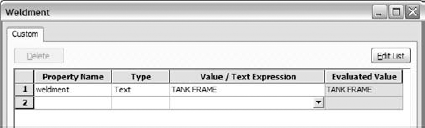 The Weldment Properties interface