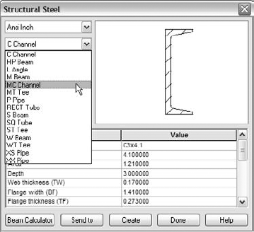 The Structural Steel sketch generator interface