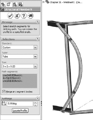 A tangent arc segment used in a Structural Member feature