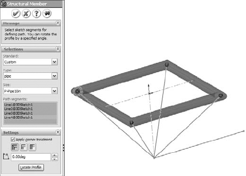 The sketch and the Structural Member PropertyManager after step 18