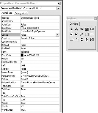 The Properties window and Toolbox toolbar