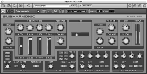 Native Instruments’ Reaktor, a modular software synthesizer, makes heavy use of dials and sliders. These are effective interface elements, not only because musicians and producers are familiar with them from hardware, but more importantly because they provide users with more visual and easy-to-comprehend feedback about parameter settings than a long list of numbers, which aren’t that exciting to look at while making music.