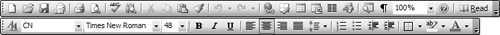 This image shows the Standard and Formatting toolbars in Microsoft Word 2003. Notice how the toolbar is made up of butcons without static hinting, rather than buttons. This saves space and improves readability.
