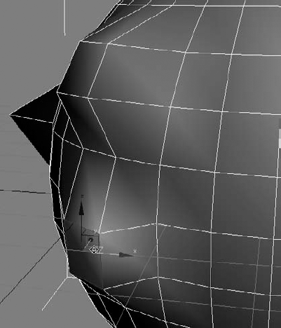 Selecting and playing around with a polygon sub-object on the sphere mesh