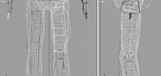 Scale the length, width, and depth of the biped's upper leg to match the alien's thigh.