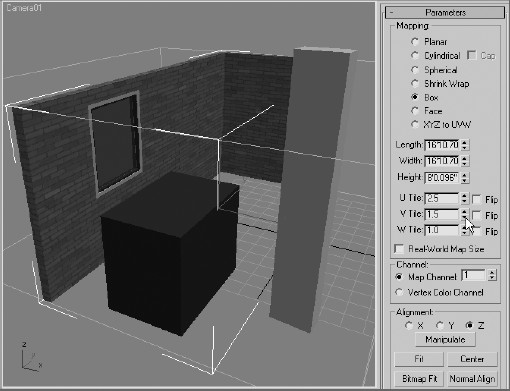 The rectangular Planar mapping gizmo causes the map to streak vertically.