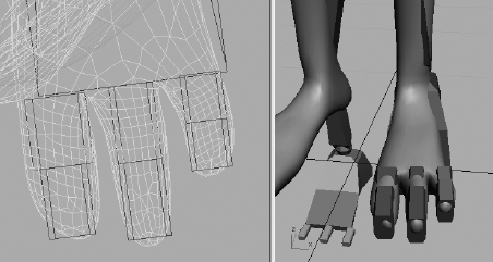 Scale the length, width, and depth of the biped's upper leg to match the alien's thigh.