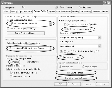 Plot And Publish tab of the Options dialog box