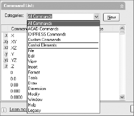 Selecting commands to add to a toolbar