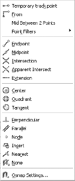 Existing OSNAP cursor menu
