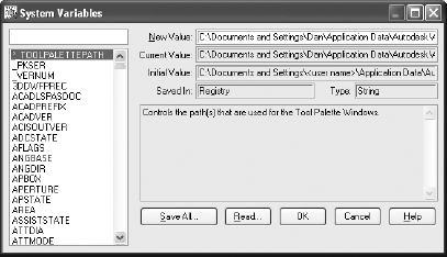 System Variables dialog box