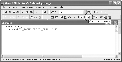 ZX program in the Visual LISP editor