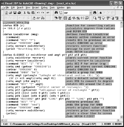 ssect_xtra.lsp program in the Visual LISP editor