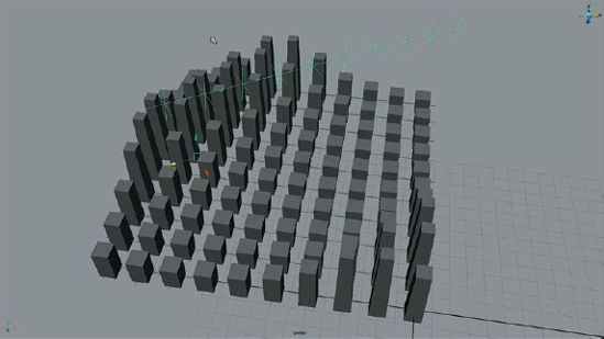 Moving the superMasterControl group creates interesting animated patterns in the array of bricks.