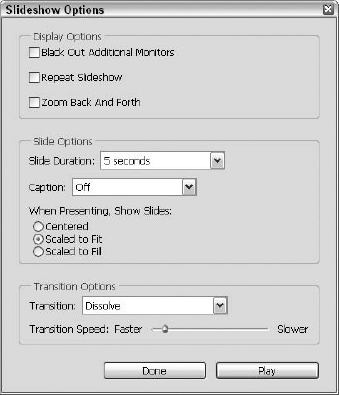 View and edit the settings for your slideshow.