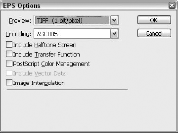 When you save an image in the EPS format, you can specify the type of preview and tack on some printing attributes.