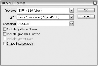 The DCS Options dialog box allows you to prepare your image for use in QuarkXPress.