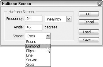 This dialog box appears when you select the Halftone Screen option in the Bitmap dialog box.