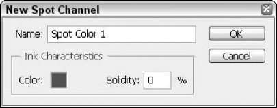 Create a spot channel, and then specify its color and density. The more solid the color, the more the ink in the new channel obscures the other inks in the image.