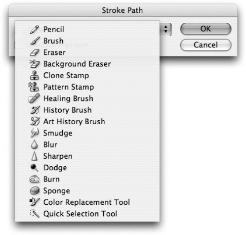 Select the paint or edit tool that you want Photoshop to use to stroke the path.