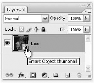 A layer that's been turned into a Smart Object has a tiny symbol in the layer's thumbnail. As soon as filters are applied, they'll appear below the active layer.