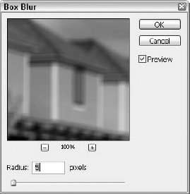 Click and drag the Box Blur's Radius slider to adjust the intensity of the horizontal and vertical blurring effect.