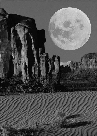 Ah, the desert moon! Thanks to the inherent flexibility of layers, you can rearrange your image components, keeping them separate for easy editing, transformation, and removal.