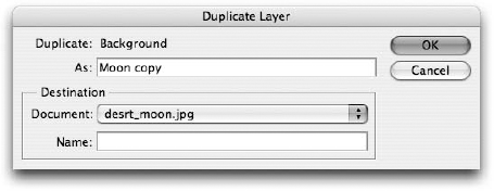 You can duplicate the layer into an entirely different image by Alt-dragging (Option-dragging on the Mac) the layer onto the new layer icon in the Layers palette. This dialog box helps you complete the process.