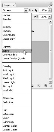 The blend mode pop-up menu and the Opacity and Fill option boxes enable you to mix layers without making any permanent changes to the pixels.