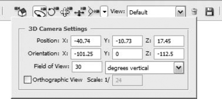 The 3D Camera Settings pop-up. The Orthographic View check box displays the 3D model in accurate scale view while removing perspective distortion.